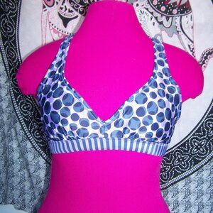 Roxy Purple & Black Dots & Stripes Bikini Top Sz M